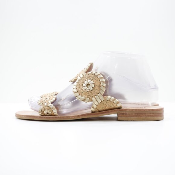 Jack Rogers Lauren Tan Cork & Gold Leather Lightweight Flat Sandals - 7 - Picture 1 of 7